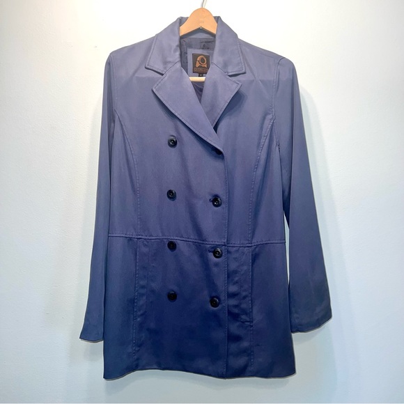 Overland Women’s Double Breasted Lined Blue 100% Tencel Jacket Size Medium - Picture 1 of 11